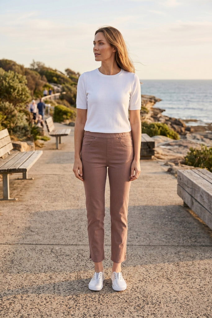 7/8 Stretch Denim Pants By Cafe Latte - Mocha