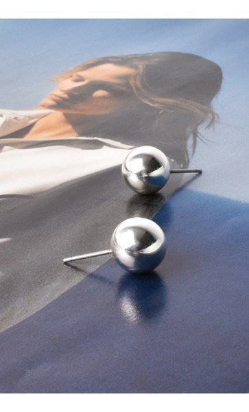 Metal Ball Stud Earrings - Silver